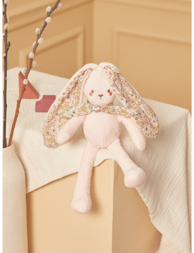 Doudou de naissance lapin rose poudré