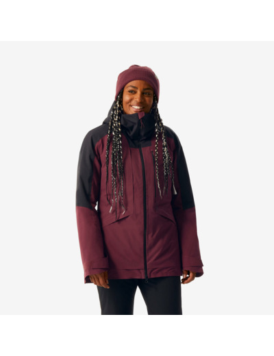 Veste de ski polyvalente et chaude femme, FR 100 bordeaux et noir