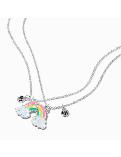 Colliers à pendentif arc-en-ciel fendus en deux phosphorescents best friends - Lot de 2