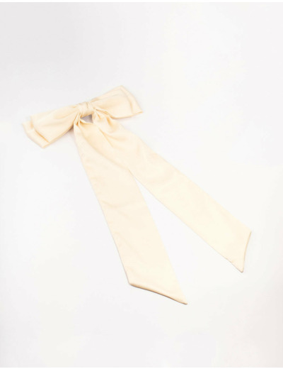 Relaxed Cream Fabric Long Bow Clip