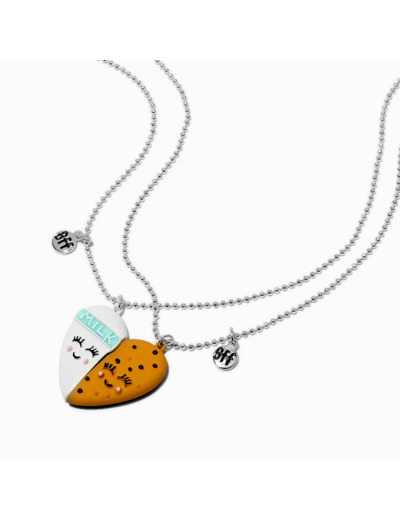 Colliers à pendentifs cœur fendu lait et cookies best friends - Lot de 2