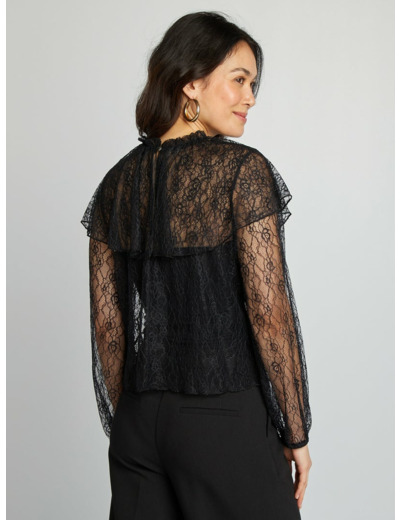 Blouse en dentelle volantée - Noir