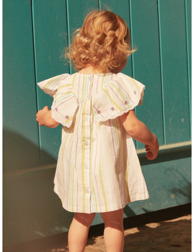 Ensemble robe et bloomer écru à imprimé à rayures en popeline