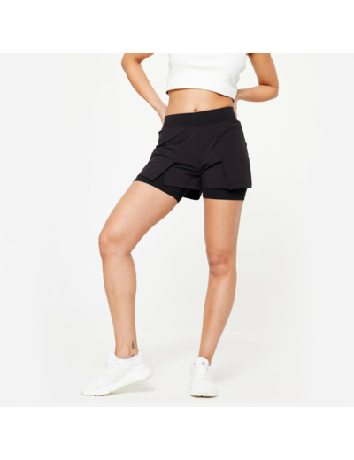 Short et sous short de Fitness Femme - 500 Noir 2 en 1