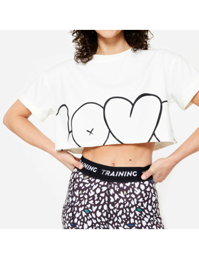 T-shirt crop top loose femme, blanc