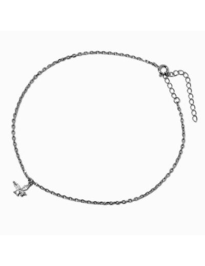 Silver-tone Cubic Zirconia Butterfly Dangle Anklet