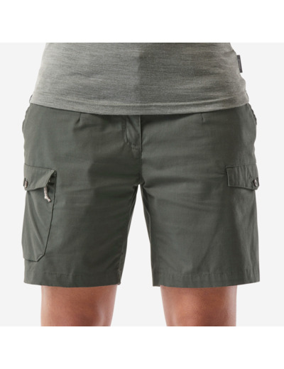 Short cargo en coton de trekking et voyage - TRAVEL100 - Vert Fonce - Femme