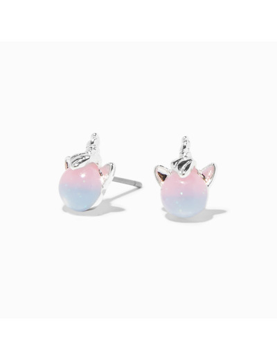 Clous d’oreilles licorne phosphorescents bleus et roses