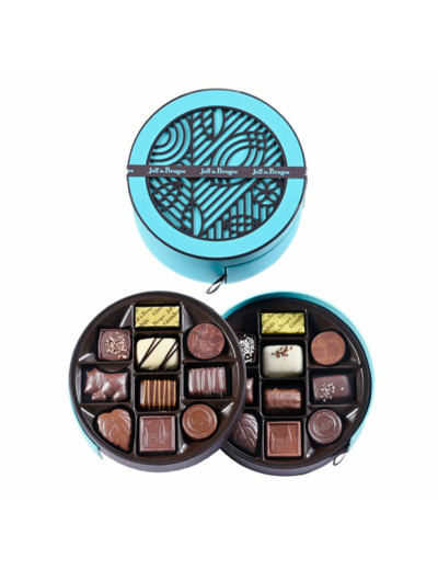 Boite ronde bleue 250 g chocolats assortis