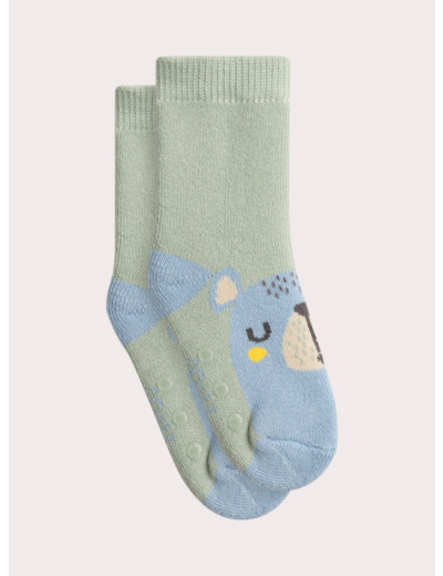 Chaussettes vertes antidérapantes à motif ours