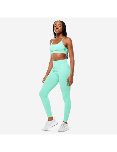 Legging de fitness taille haute femme, vert écumé