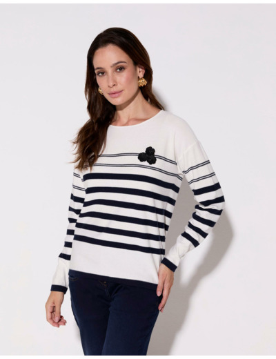 Pull marinière 100% coton rayé BLANC Femme