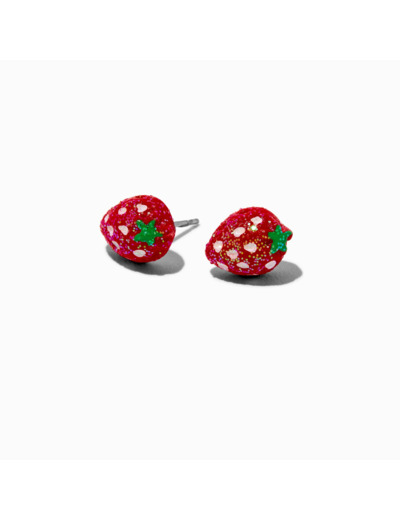 Clous d'oreilles fraise à paillettes