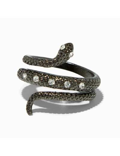 Bague serpent enveloppant serpent texturée avec strass hématite d'imitation