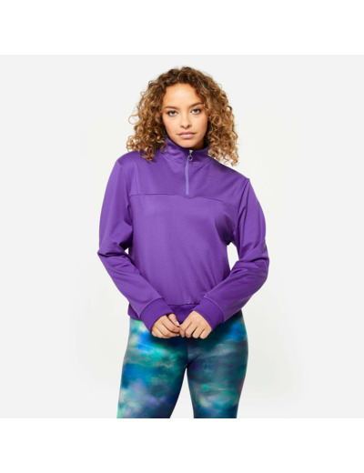 Sweat Manches Longues Col Zippé Fitness Cardio Femme Violet