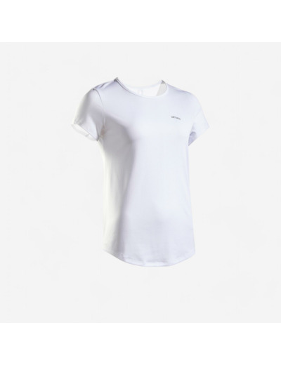 T-Shirt tennis col rond dry femme - Essentiel 100 club blanc