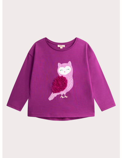 T-shirt violet animation chouette pour fille