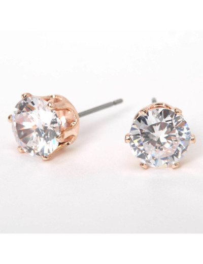 Clous d’oreilles ronds avec strass en zircon cubique d’imitation couleur doré rose - 8 mm