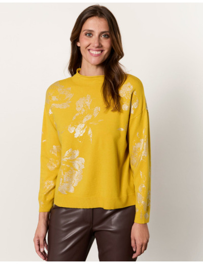 Pull fin imprimé à fleurs JAUNE Femme