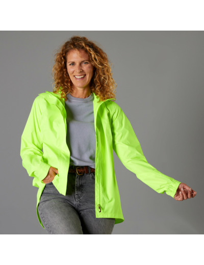 VESTE PLUIE VELO VILLE FEMME 120 JAUNE FLUO CERTIFIÉE EPI VISIBILITÉ JOUR