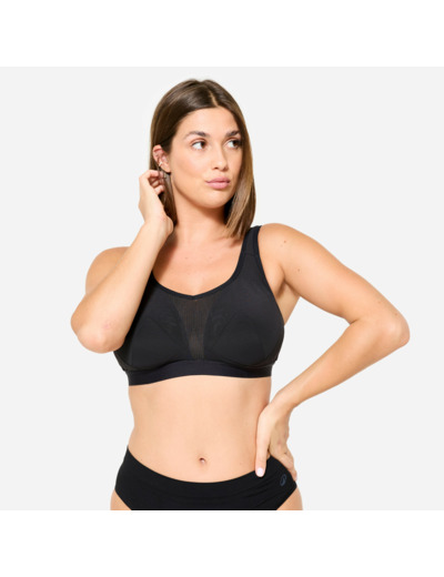 Brassière bretelles croisables maintien fort femme, Noir