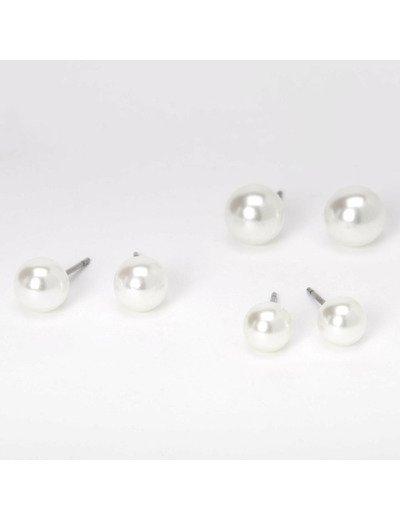 Clous d’oreilles de différentes tailles en perles d’imitation 6 mm, 7 mm, 8 mm - Ivoire, lot de 3