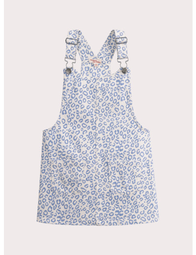 Robe-salopette bleue à imprimé léopard pour fille