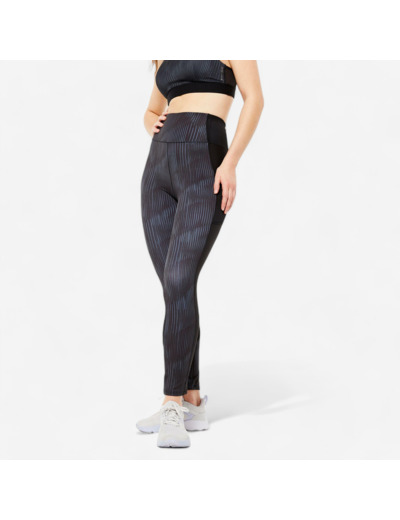 Legging avec poche téléphone fitness cardio femme imprimé noir et gris