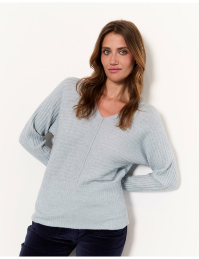 Pull épais court uni BLEU Femme