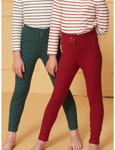 Lot de 2 leggings vert et rouge