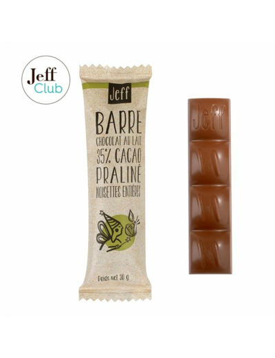 BARRE DE CHOCOLAT AU LAIT ET PRALINÉ NOISETTES ENTIÈRES - 30 g