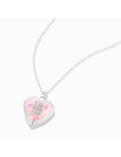 Collier à médaillon cœur pailleté à initiale décorée rose - B