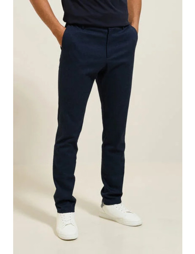 Pantalon chino slim aspect flanelle - Bleu foncé