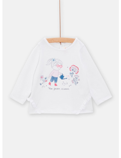 T-shirt blanc à manches longues pour bébé fille