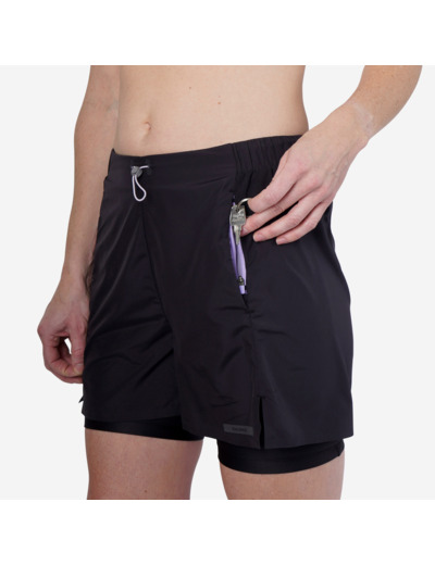 Short 2 en 1 running respirant femme - kiprun run 500 dry noir