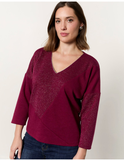 Top manches 3/4 uni BORDEAUX Femme