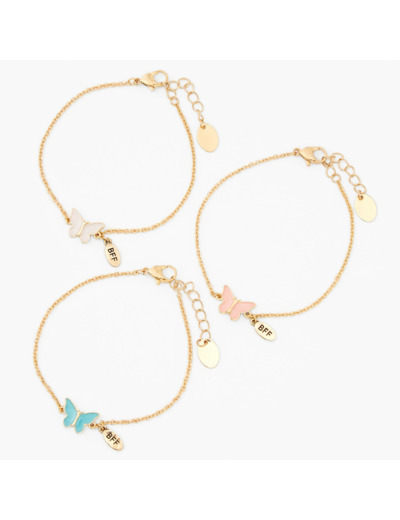 Bracelets de chaîne papillon couleur dorée best friends - Lot de 3