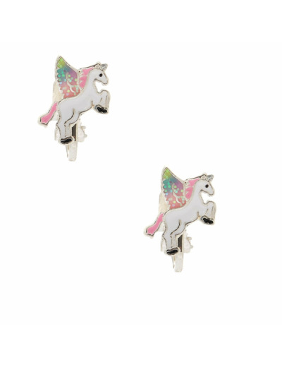 Boucles d'oreille à clip motif licorne volante