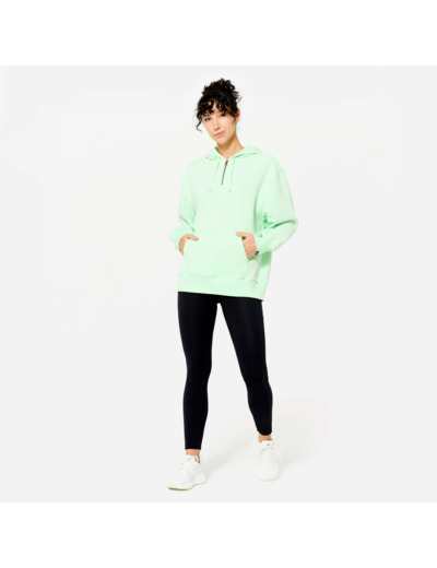 Sweat à Capuche Fitness Oversize Femme 520 - Vert Clair