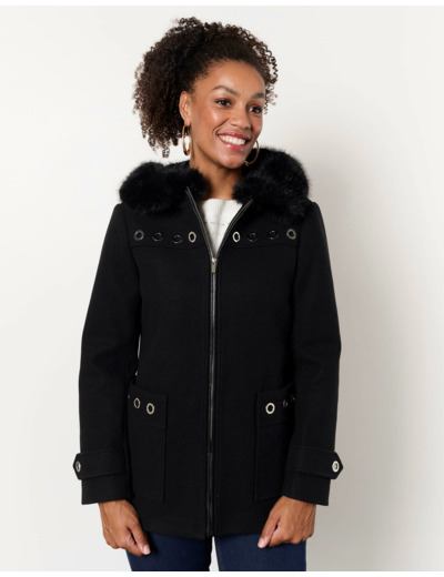 Manteau court uni NOIR Femme