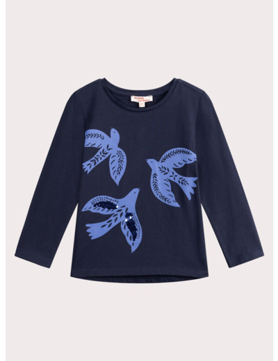 T-shirt marine imprimé oiseau pour fille