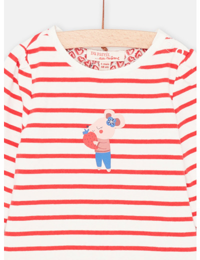 T-shirt rouge et blanc réversible bébé fille