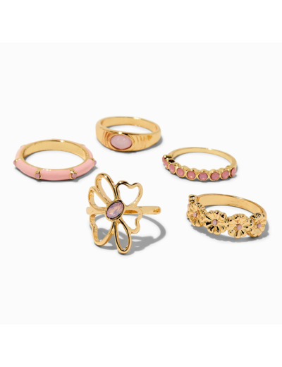 Blush Pink Flower Gold-tone Rings - 5 Pack