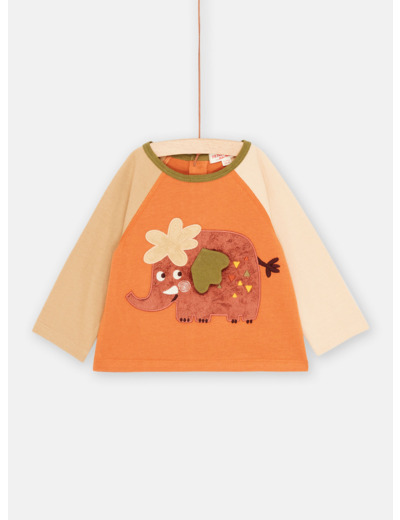 T-shirt brique et beige à animation éléphant pour bébé garçon