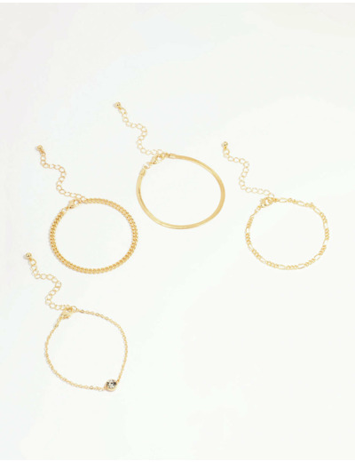 Gold Diamante Mixed Chain Bracelets 4-Pack